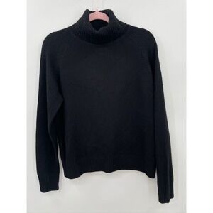 Quince Womens 100% Yak Wool Turtleneck Sweater Black Sleeved Top L